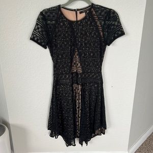 BCBG Aileen Asymmetrical Lace-Blocked Dress